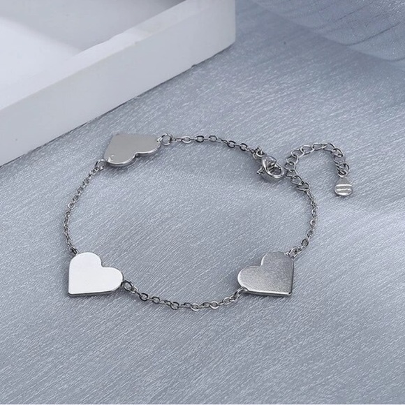 NEW HEART 925 STERLING SILVER CHAIN BRACELET, NICE BRACELET, CUTE BRACELET - Picture 3 of 6